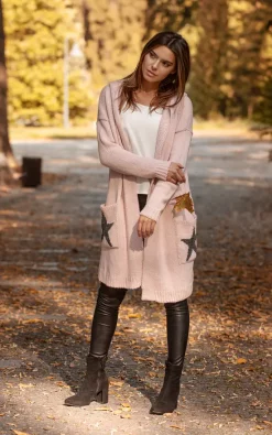 Coupon ✔️ MOE Hooded Star Longline Cardigan Pink ????