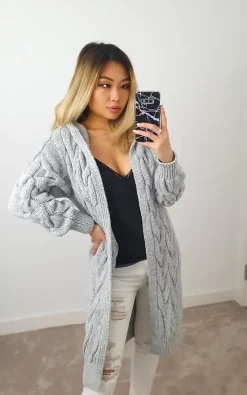 Top 10 ???? GIGILAND UK Hooded Long Line Grey Cable Knit Cardigan ⌛