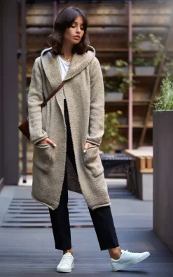 Cheap ???? MOE Light Brown Hooded Long Cardigan ????