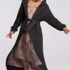 Discount ⭐ MOE Long Hooded Cardigan Tied At Waist In Graphite ????