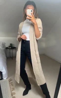 Coupon ???? SlayTwins Lana Knitted Longline Cardigan Stone ⌛