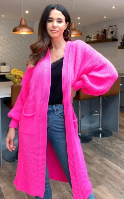 Wholesale ???? Blue Vanilla Mia Longline Double Pocket Knitted Cardigan In Neon Pink ❤️ -Aftershock London Shop unnamed file 1063