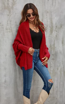 Cheap ✔️ FS Collection Chunky Pleat Oversized Cardigan In Dark Red ❤️