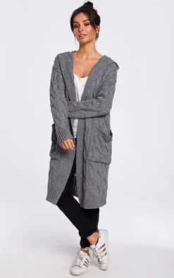 Promo ???? MOE Long Cable Knit Cardigan In Grey ⭐