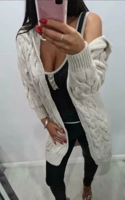 Promo ✔️ GIGILAND UK Hooded Long Line Beige Cable Knit Cardigan ❤️