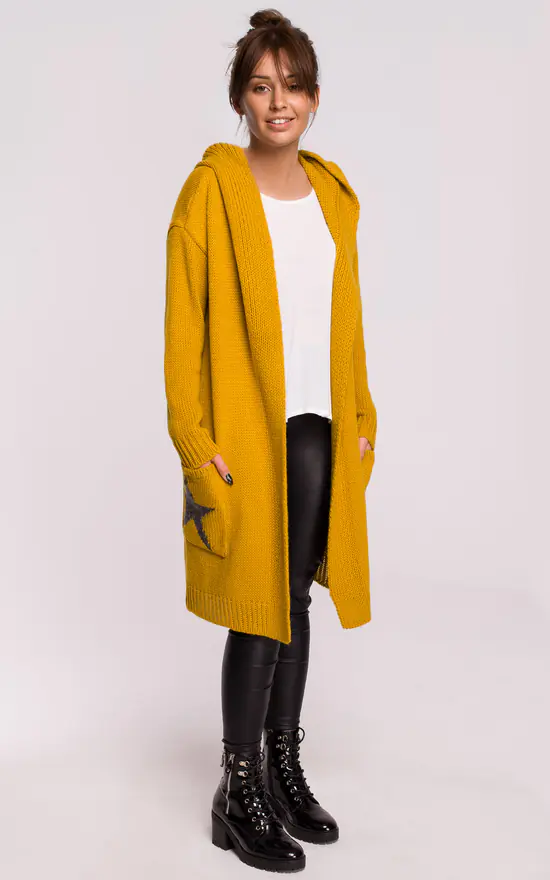 Budget ✨ MOE Hooded Star Longline Cardigan Yellow ???? 1 Budget ✨ MOE Hooded Star Longline Cardigan Yellow ????