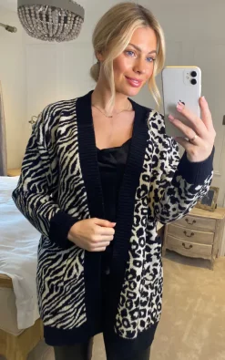 Best Pirce ???? Yumi Zebra And Leopard Print Knitted Intarsia Cardigan In Black ????