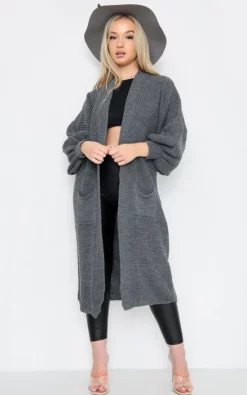 Budget ???? GIGILAND UK Charcoal Grey Bell Sleeve Oversized Longline Cardigan ????