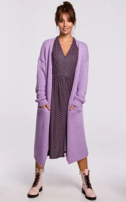Cheapest ???? MOE Long Oversized Cardigan With Pockets In Violet ⭐