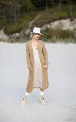 Buy ???? MOE Long Oversized Cardigan With Pockets In Light Brown ????