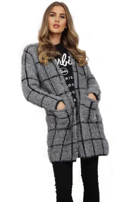 Budget ???? LOES House Longline Cardigan In Grey Check Print ????
