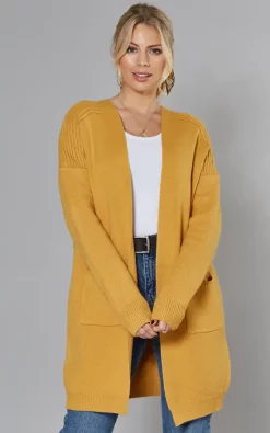 Cheap ???? Yumi Mustard Knit Longline Cardigan With Pockets ????