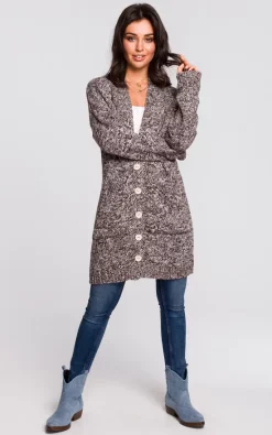 Brand new ???? MOE Long Button Up Cardigan In Brown Melange Knit ????