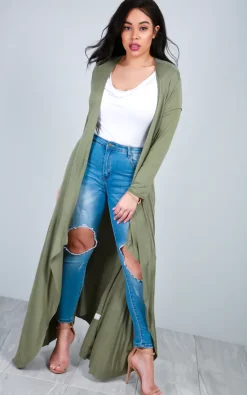 Wholesale ✨ Oops Fashion Niamh Long Waterfall Cardigan In Khaki ????