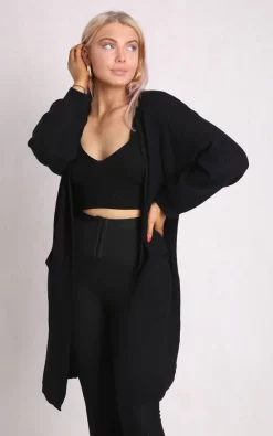 Best Pirce ✔️ Boutique Store Black Long Sleeve Open Front Knitted Cardigan One Size Fit (10 To 16) ????