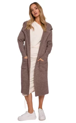 Deals ???? MOE Longline Hooded Cardigan With Pockets In Brown ????