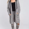Budget ???? MOE Grey Hooded Longline Cardigan With Drawstrings ????
