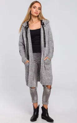 Budget ???? MOE Grey Hooded Longline Cardigan With Drawstrings ????