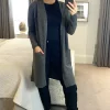Top 10 ???? Pieces Long Sleeve Knitted Longline Cardigan In Dark Grey ❤️