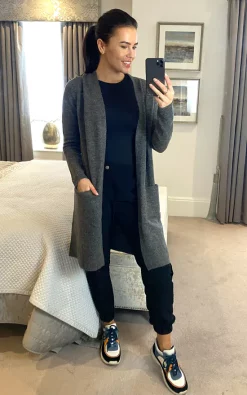 Top 10 ???? Pieces Long Sleeve Knitted Longline Cardigan In Dark Grey ❤️