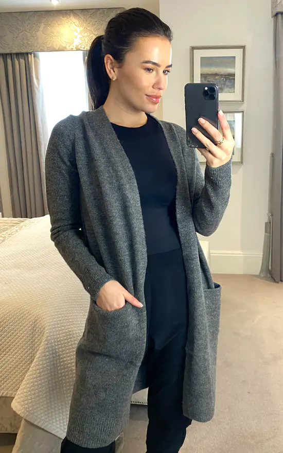 Top 10 ???? Pieces Long Sleeve Knitted Longline Cardigan In Dark Grey ❤️ 3 Top 10 ???? Pieces Long Sleeve Knitted Longline Cardigan In Dark Grey ❤️ - Image 3