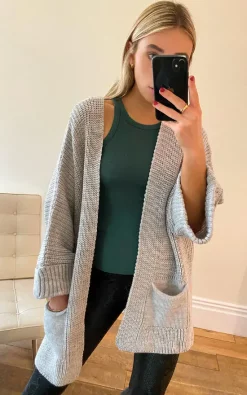 Coupon ???? IKRUSH Cara Longline Knitted Cardigan With Pocket Detail In Grey ✔️ -Aftershock London Shop unnamed file 1291