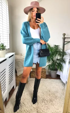 Best Pirce ✔️ Yumi Blue Knitted Long Cardigan With Pocket ???? -Aftershock London Shop unnamed file 1297