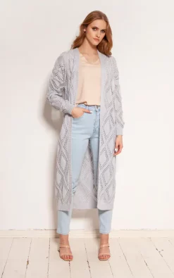 Outlet ???? Lanti Long Cardigan With Open Front In Grey ????