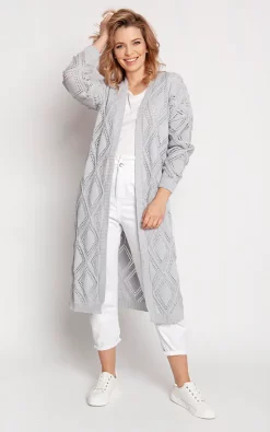 Promo ⭐ MKM Knitwear Design Long Open Front Cardigan In Grey ????