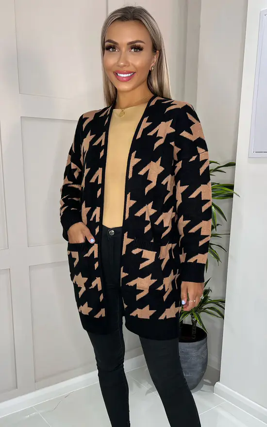 Flash Sale ???? AX Paris Black And Camel ???? Dogtooth Cardigan With Pockets ✔️ 1 Flash Sale ???? AX Paris Black And Camel ???? Dogtooth Cardigan With Pockets ✔️