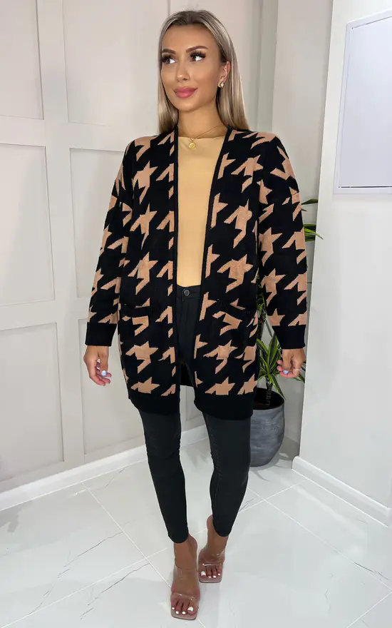 Flash Sale ???? AX Paris Black And Camel ???? Dogtooth Cardigan With Pockets ✔️ 2 Flash Sale ???? AX Paris Black And Camel ???? Dogtooth Cardigan With Pockets ✔️ - Image 2