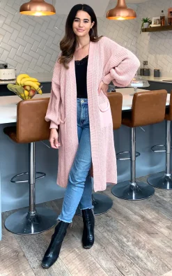 Hot Sale ???? Blue Vanilla Mia Longline Double Pocket Knitted Cardigan In Blush ????
