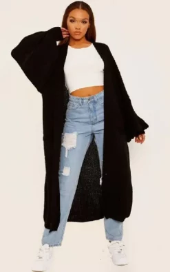 Best Pirce ???? De La Creme Fashions Black Balloon Sleeve Knitted Open Front Long Cardigan ???? -Aftershock London Shop unnamed file 1359