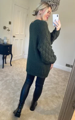 Flash Sale ???? Love Dieppe Knit Cardigan With Chunky Square Bobble Sleeve Detail In Khaki ???? -Aftershock London Shop unnamed file 1383