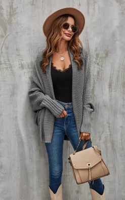 Promo ???? FS Collection Chunky Pleat Oversized Cardigan In Dark Grey ????