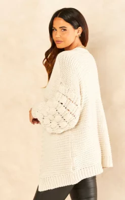 Hot Sale ???? Love Dieppe Knit Cardigan With Chunky Square Bobble Sleeve Detail In Cream ???? -Aftershock London Shop unnamed file 1418
