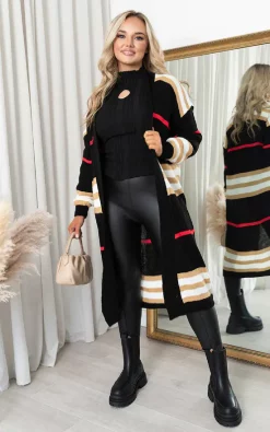 Deals ???? IKRUSH Natalia Long Length Knitted Check Cardigan In Black ????