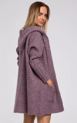 Top 10 ???? MOE Comfortable Chunky Knit Hooded Cardigan In Violet ✨ -Aftershock London Shop unnamed file 1446