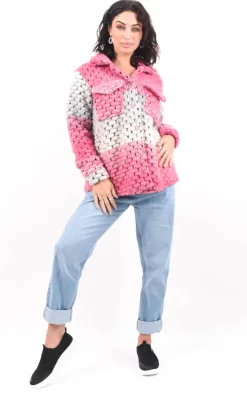 Outlet ❤️ Boutique Store Pink Multicoloured Chunky Knit Shacket ????