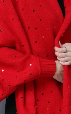 Best Sale ✔️ FS Collection Red Sequin Tassel Detail Wrap Shawls ????