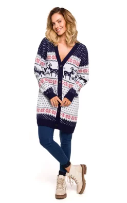 Buy ???? MOE ???? Christmas Cardigan With Buttons In Navy Blue White Colour ????