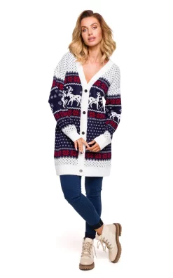 Best Sale ???? MOE ???? Christmas Cardigan With Buttons In White Navy Blue Colour ????