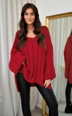 Budget ⌛ IKRUSH Laura Oversized Cable Knitted Cardigan In Red ⌛ -Aftershock London Shop unnamed file 1490