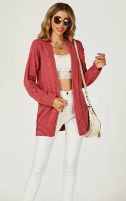 Flash Sale ???? FS Collection Midi Cable Knit Cardigan In Rusty Red ????