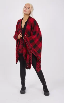Hot Sale ???? Boutique Store Red And Black Check Print Poncho One Size Fit (10 20) ???? -Aftershock London Shop unnamed file 1514