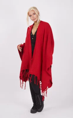 Brand new ???? Boutique Store Red Knitwear Tassels Poncho One Size Fit (10 18) ????
