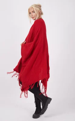 Brand new ???? Boutique Store Red Knitwear Tassels Poncho One Size Fit (10 18) ???? -Aftershock London Shop unnamed file 1517