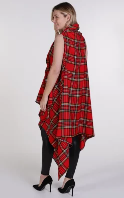 Best Pirce ???? Blonde And Wise Bright Red Tartan Drape Waterfall Waistcoat ❤️ -Aftershock London Shop unnamed file 1542