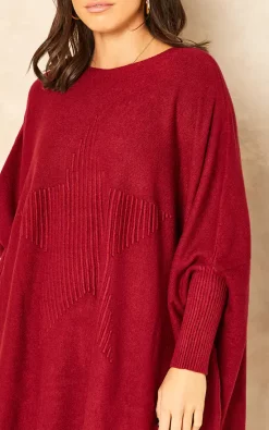 Promo ⭐ Aftershock London Knitted Poncho Jumper With Star Design In Wine ???? -Aftershock London Shop unnamed file 1563