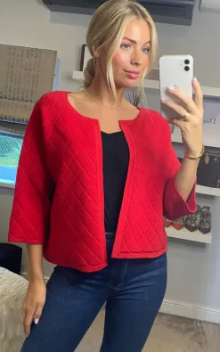 Flash Sale ???? CY Boutique Three Quarter Sleeve Cardigan With Diamond Design In Red ????